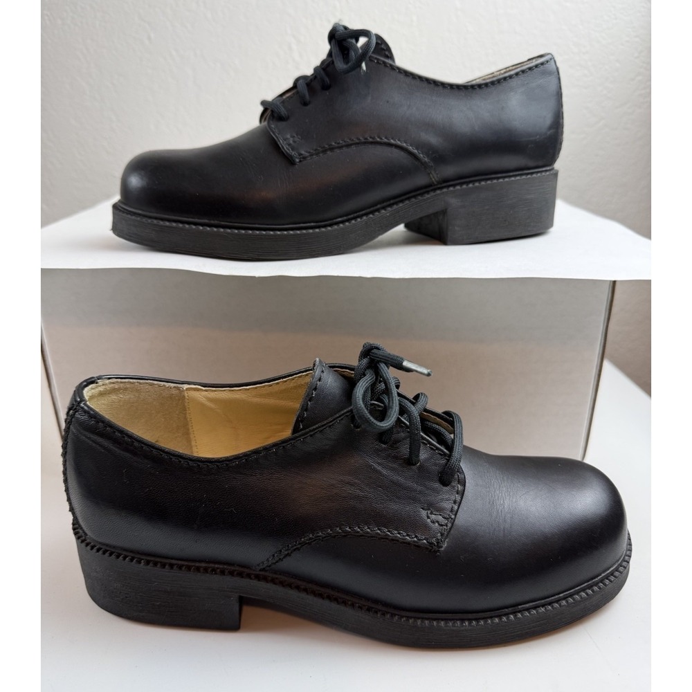 MIA 90s Vtg Black Leather Oxford Platform Chunky Heel Shoes Sz 7 Grunge Goth Y2K
